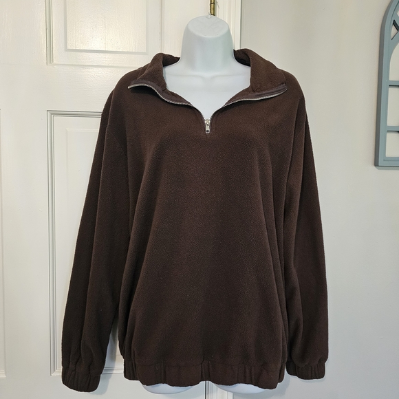 SHEIN Tops - SHEIN Women's Brown Half-Zip Sweatshirt